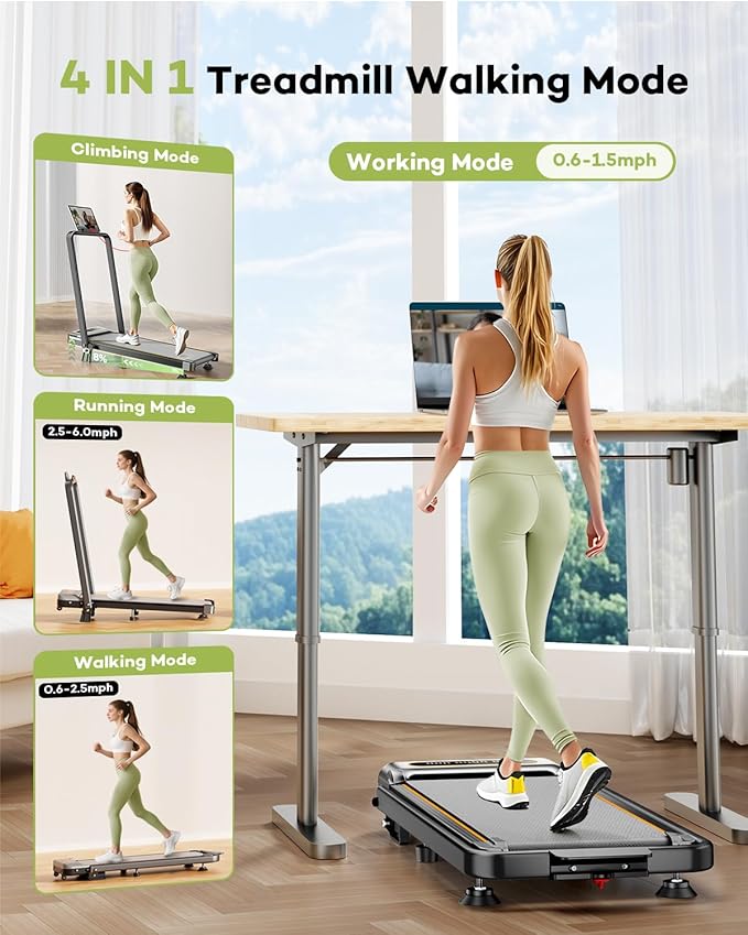 Folding Walking Pad with 15% Incline/RGB Light/Dual Screen Display, 3.5HP Treadmills for Home, Portable Walking Pad Treadmill with Handle Bar and 4 Adjustable Incline, 350lbs Capacity, Smart App
