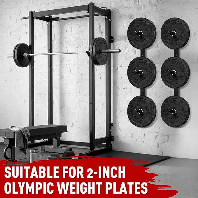 Wall Mounted Weight Plate Holder - Fit 2inch Olympic Weight Plates, Protective Rubber Pad