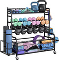 400LBS Dumbbell Rack, VOPEAK Adjustable Weight Rack for Home Gym, Home Gym Storage Rack for Yoga Mat Kettlebells and Strength Training Equipment, Weight Storage Rack for Dumbbells with Wheels