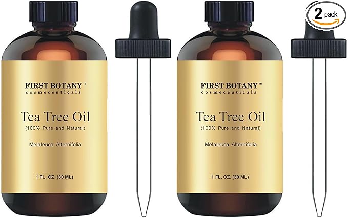 First Botany, 100% Pure Australian Tea Tree Essential Oil with high conc. of Terpinen - A Known Solution to Help in Fighting Acne, Toenail Issues, Dandruff. (1 fl oz) (Pack of 2)