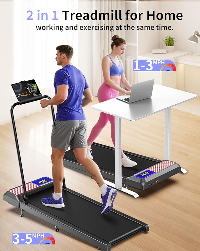 Walking Treadmill Pad with Incline - Portable Under Desk Treadmill, Walking Mat Pad with Handle Bar, 2.5HP Low Noise, 2 in 1 Treadmills for Home Office, Remote Control with LED Screen