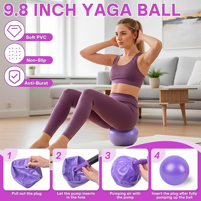 Pilates Ring Ball Equipment Kit - 27Pcs, 12" & 14" Magic Circle Workout Rings, 9.8" Exercise Balls, Workout Cards, Resistance Bands, Women Yoga Essentials Set for Beginners, Home Reformer Accessories