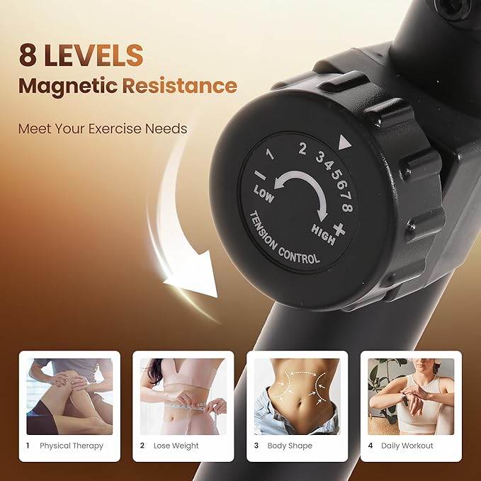 Recumbent Exercise Bike, Stationary Bike, Exercise Bikes for Home with 8 Levels Magnetic Resistance, 300 LBS Weight Capacity, LCD Monitor, Heart Rate Handle and Device Holder