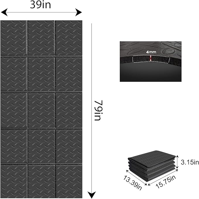 Treadmill Mat 79" x 39", 4mm Thick, for Under Treadmill, Walking Pad & Exercise Bike on Carpet & Hardwood Floors, Non-Slip Stripe Design, Waterproof Floor Protector, Noise & Shock Absorbing