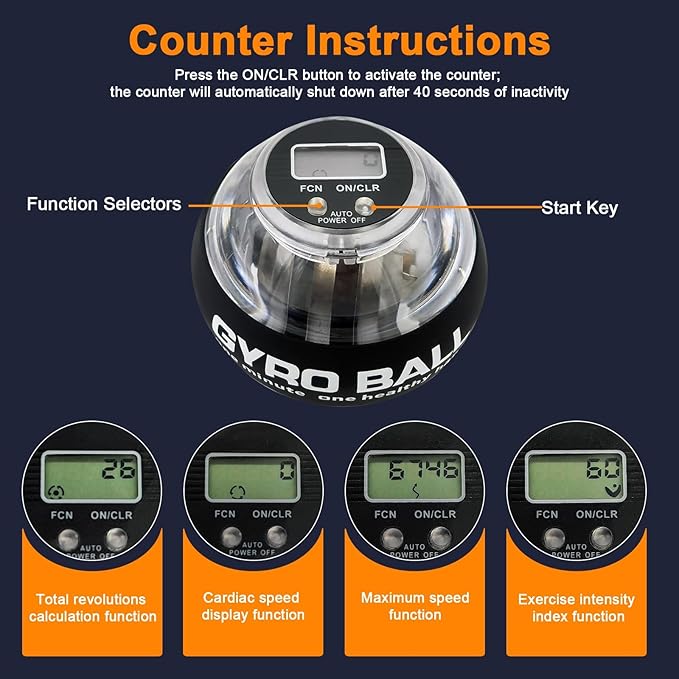 Wrist Ball Hand Exerciser, Wrist Ball Exerciser with LCD Counter, Metal Gyro Ball Torque Ball for Grip Strength, Silicone Handle, Wrist & Forearm Trainer for Home/Office, 2026 New Model