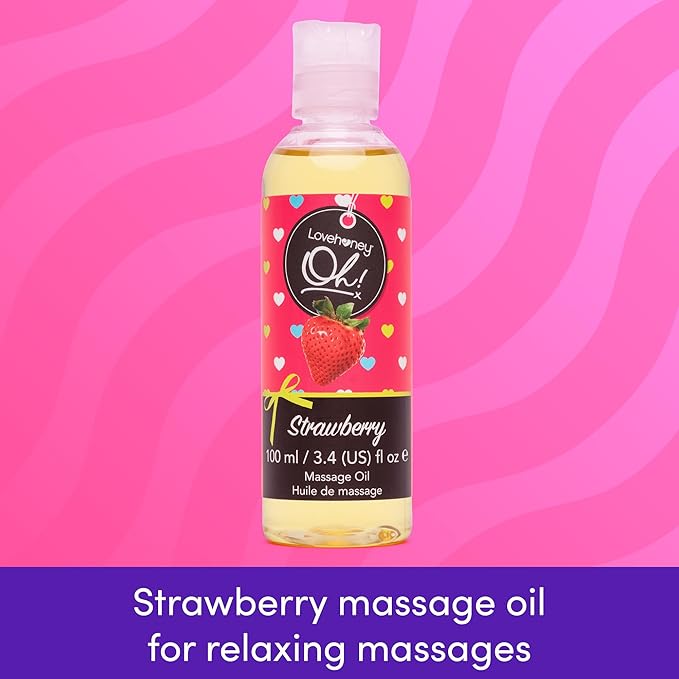 Lovehoney Strawberry Massage Oil - Infused with Essential Oils - Vegetarian Friendly - 3.4fl oz