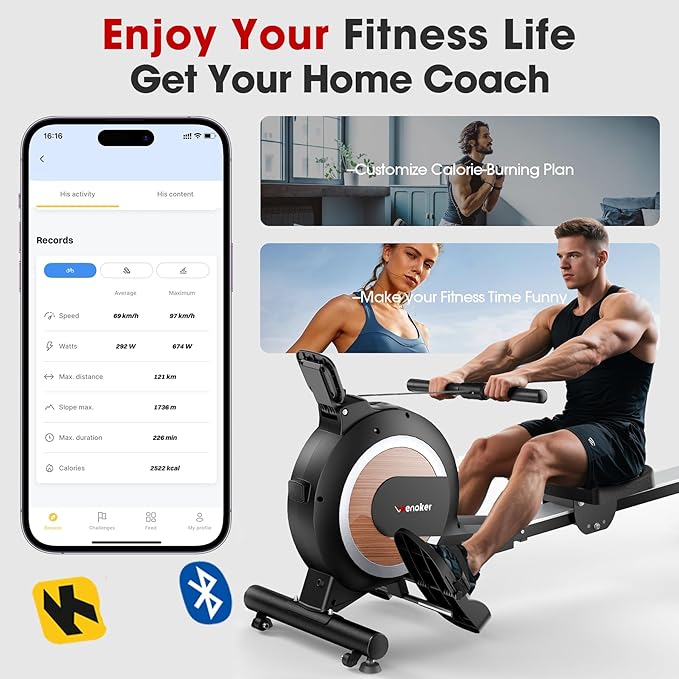 Rowing Machine for Home, Magnetic Rower Machine, 350 LB Weight Capacity, 16-Level Silent Resistance Row Machine for Gym Exercise Full-Body Workout Compact Rower with LCD Monitor Tablet Holder