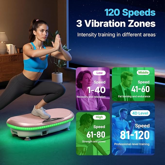 MERACH Vibration Plate Exercise Machine, 4D Whole Body Workout Vibrating Platform for Lymphatic Drainage Weight Loss Muscle Activation, Home Fitness Equipment with Bluetooth Light Pull Cord