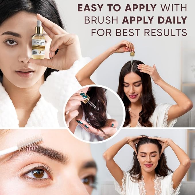 Castor Oil Organic Cold Pressed Unrefined Glass Bottle, Eyebrow Eyelash Growth Serum, Hexane-Free, Pure Rosemary, Macadamia Infused Oils for Hair and Scalp Growth, Natural Brow Lash Oil 2oz
