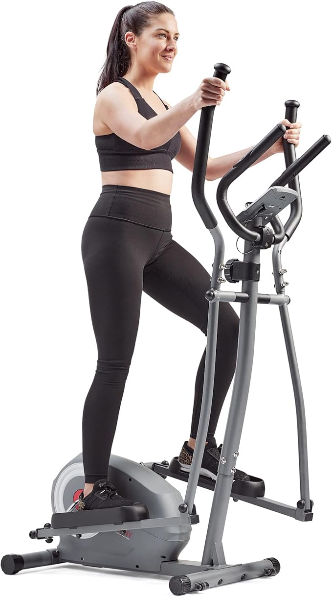 Sunny Health & Fitness Upright Elliptical Machine, Full Body Cardio Exercise with Adjustable Resistance, Arm and Leg Workout Machine, SunnyFit App via Bluetooth Optional Electro-Magnetic Resistance