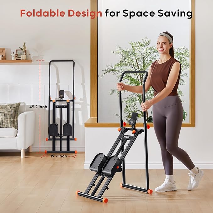 Stair Stepper for Home Gym, Vertical Stair Climber Machine for Full-Body Workout, Compact & Foldable Cardio Stepper with Adjustable Handlebar & Pedals, Extended Step Range
