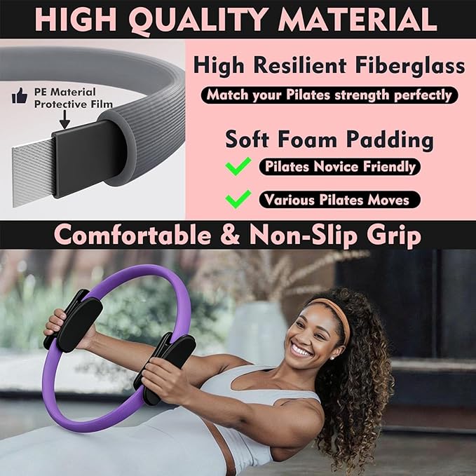 Pilates Ring Kit with Adjustable Ankle Wrist Weights, Resistance Bands, Ball, Pilates Equipment Ball for Home Workout to Tone, Sculpt and Strengthen, Fitness Magic Circle Rings for Yoga Women