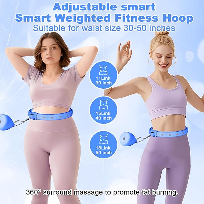 Smart Silent Weighted Fitness Hoop with Counter, Adjustable 30"-50" Infinite Exercise Hoop - A Spinning Hoop for Waist & Adult Weight Loss, Includes Tape Measure & Backpack for Women & Beginners