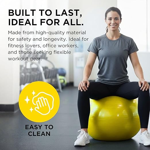 THERABAND Standard Exercise Ball, 18" Yellow Stability Trainer for 4'7"–5' Users, Yoga & Pilates Ball, Balance & Core Trainer, For Athletes Fitness at Gym & Home