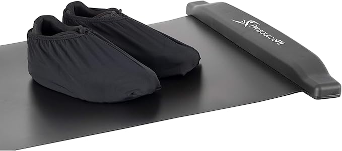 ProsourceFit Slide Board Mat for Exercise 6’ with End Stops, Booties & Carrying Bag for Low-Impact Indoor Home Workouts and Sports Training