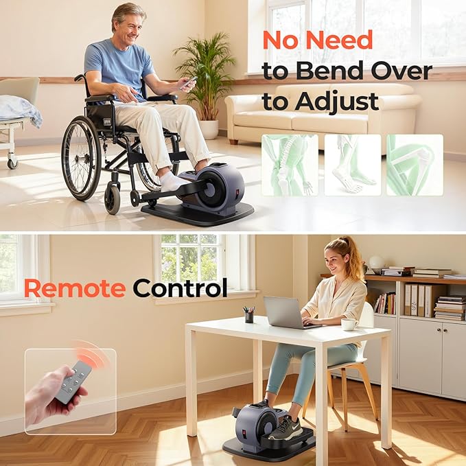 Under Desk Elliptical Exercise Machine, Electric Elliptical for Seniors with 10 Level Adjustable Resistance & Speeds, Quiet Portable Elliptical Machine with Remote for Home Office