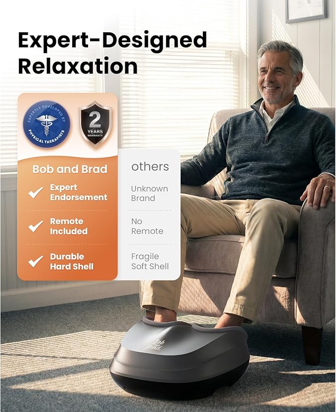BOB AND BRAD Shiatsu Foot Massager with Heat and Remote,FSA Eligible HSA Deep Kneading Electric Feet Massager for Plantar Fasciitis, Fits US Size 12