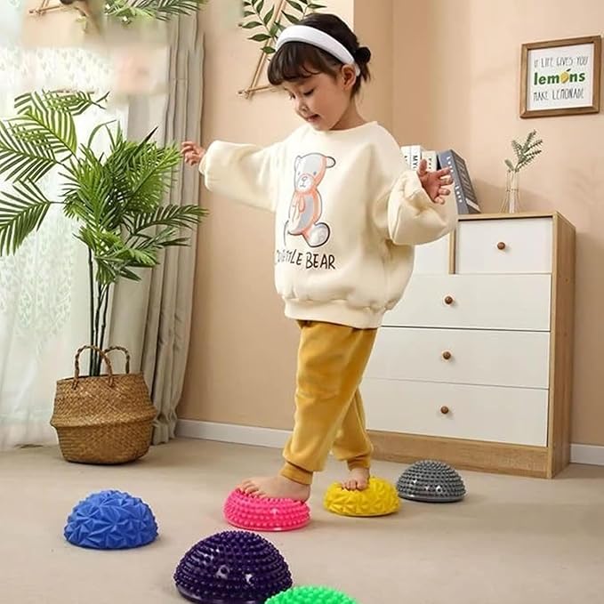 2 Pcs Hedgehog Balance Pods for Kids & Adults, Half Dome Pilates Ball Trainer with Hand Pump, Spiky Sensory Stepping Stones for Stability Training, Yoga, Gymnastics, Foot Massage & Motor Skills Development