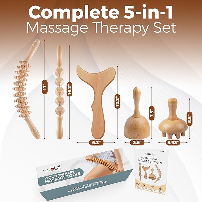 5 PCS Wood Therapy Massage Tools - Professional Maderoterapia Set for Body Contouring, Circulation Support and Muscle Tension Relief