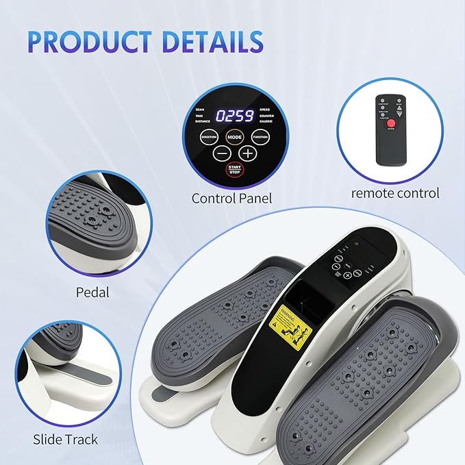 Under Desk Elliptical Machine, Electric Ellipse Leg Exerciser for Senior, 15 Manual Levels + 12 Auto Programs, Manual & Auto Mode for Home Office(White-35)