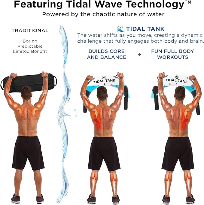 Tidal Tank Tube - The Original Aqua Bag - Water Weight Bag up to 79 lbs - Adjustable Workout Sand Bags Weights Alternative - Portable Sandbag Fitness Equipment Set, Home Exercise Gym - Including App