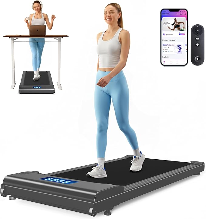 Lichico NeoSilent Walking Pad Treadmill Under Desk for Home with BLDC Core and Extra-Large Belt, App and Remote Control, Portable and Compact for Small Space