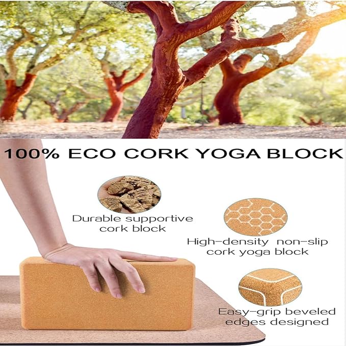Cork Yoga Blocks, Natural Cork, High Density with Non Slip Surface, Eco-Friendly Accessories for Women, Ideal for Yoga, Pilates, Stretching…