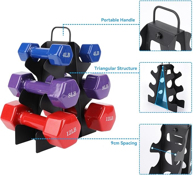 3-Tier | 4-Tier Dumbbell Rack for Dumbbells , A-Frame Weight Stand Only, Compact Space-Saving Design for Home Gym, Heavy-Duty Alloy Steel Organization Rack (Dumbbells Not Included ）