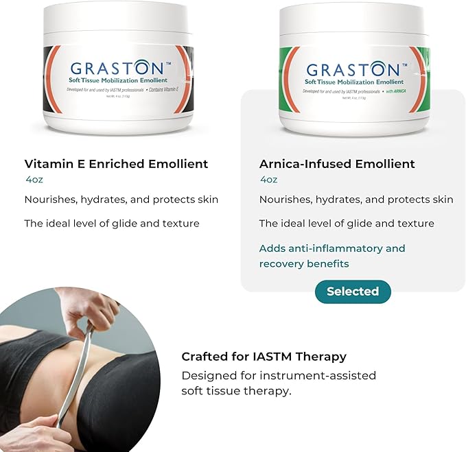 Graston Technique Arnica Soft Tissue Emollient Massage Lotion - 4oz Jar Pro-Grade Therapy Massage Cream for IASTM, Arnica Cream, Relief and Recovery, 3-Pack