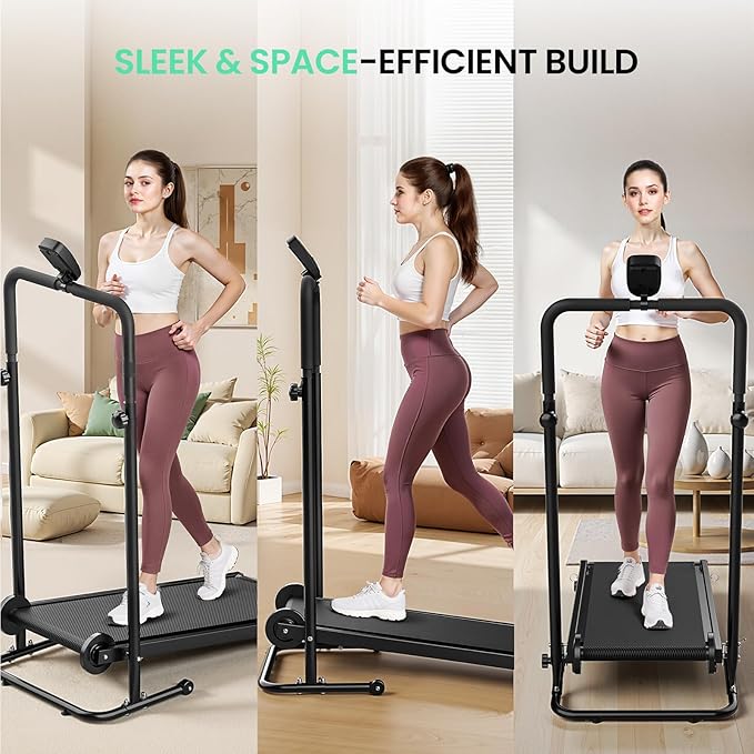 FUNRAY Manual Treadmill Non-Electric - Dual Flywheel & Fixed Incline, Compact Foldable Design for Small Home/Gym, LCD Monitor, Non-Slip Belt & Soft Foam Grips for Walking Jogging