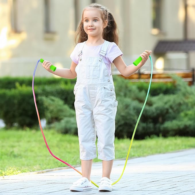 50 Pack Kids Jump Rope, Colorful Gradient Nylon Skipping Ropes for Children, 7.55FT Adjustable Length, Plastic Handles, Lightweight Exercise Ropes for Schools, Events, and Family Fun