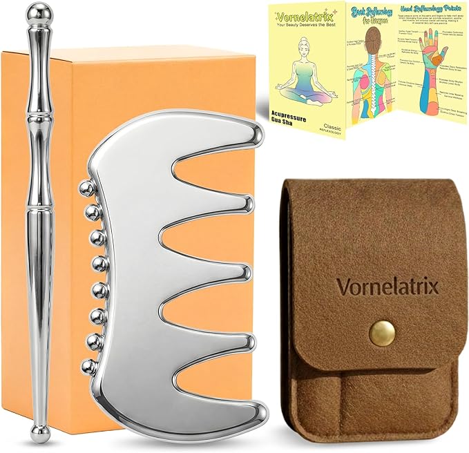 2-in-1 Premium Solid Stainless Steel Gua Sha & Myofascial Muscle Scraper – Manual Deep Tissue Massage Comb & Reflexology Pen – Handheld Body Massager for Fascia Release, Sculpting & Mobility