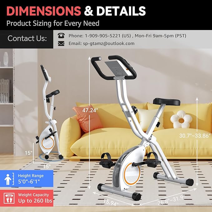 Indoor Exercise Bike Stationary Bikes for Home with 16-Level Magnetic Resistance, Lightweight Foldable Cycling Bike with 70% Pre-Assembled, 260 LBS Capacity, Flywheel of 5.5 LBS for Quiet Home Workout