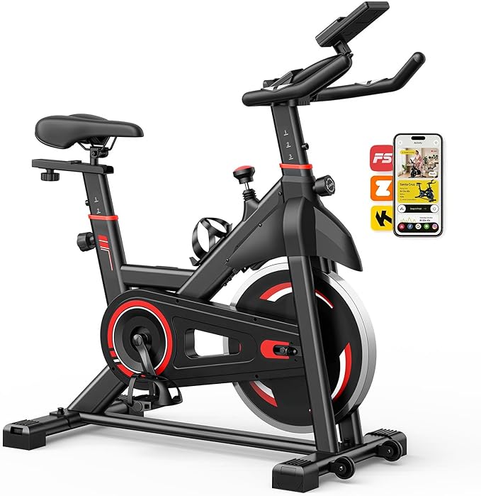 OLIXIS Exercise Bike with APP Control, Brake Pad Stationary Bikes with Quiet Magnetic Resistance, Indoor Cycling Spin Workout Bike with 300.0 lbs Weight Capacity
