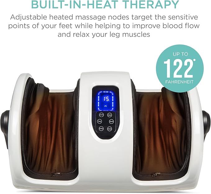 Best Choice Products Heated Shiatsu Foot Massager for Pain Relief, Plantar Fasciitis, Neuropathy, Blood Circulation w/Compact Design - Pearl White