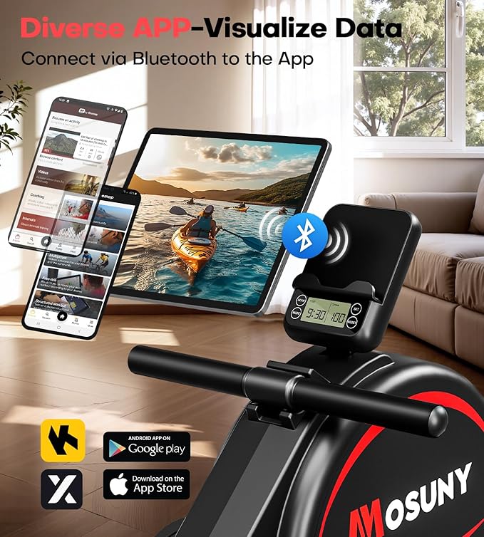 Rowing Machines for Home, 16/32-Level Adjustable Resistance, Magnetic Rowing Machine with App Supported, 350/400 LB Weight Capacity, Upgraded Dual Slide Rails with LCD Data Display Screen