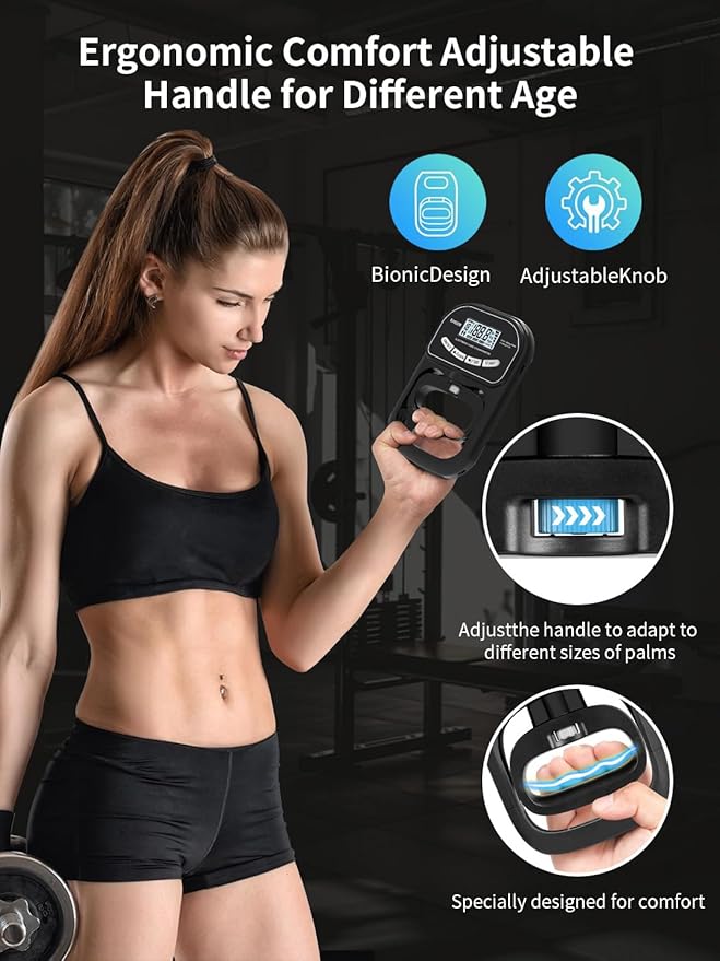 Grip Strength Tester Trainer Electronic Hand Dynamometer of 396lbs/180kg & Grip strengthener with Adjustable Resistance for Sports Home Gym with Digital Display Precision Training for Rehab Fitness