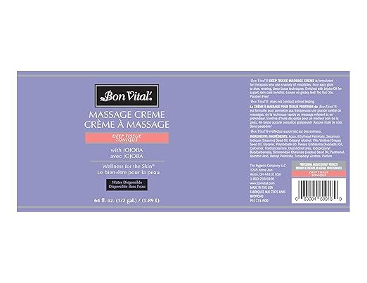 Bon Vital' Crème for Muscle Relief and Sports Recovery, Rich Formula for Soreness and Body Support, 1/2 Gallon Jar