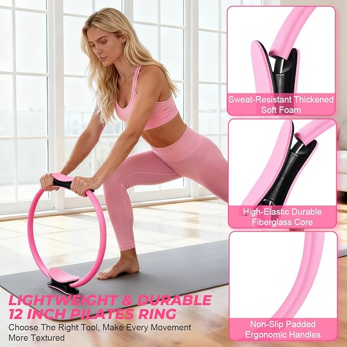 20 Pcs Pilates Ring Set for Women, Magic Circle Pilates Rings 12" with Resistance Bands, Pilates Kit for Home Workouts, Pilates Equipment for Strength, Toning and Flexibility