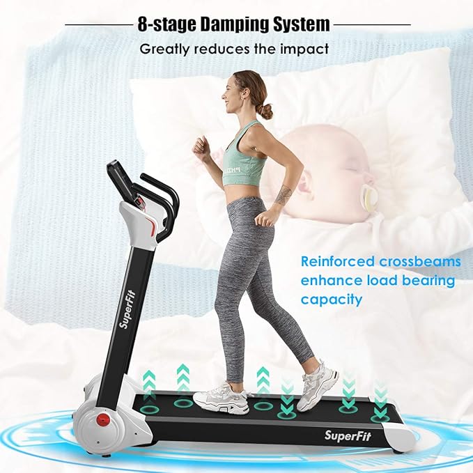 Goplus 3HP Treadmill with Desk Workstation, Superfit Foldable Treadmills for Home Office, Adjustable Height, Bluetooth Speaker, APP Control, LED Display, 25 Preset Programs, Portable Running Machine