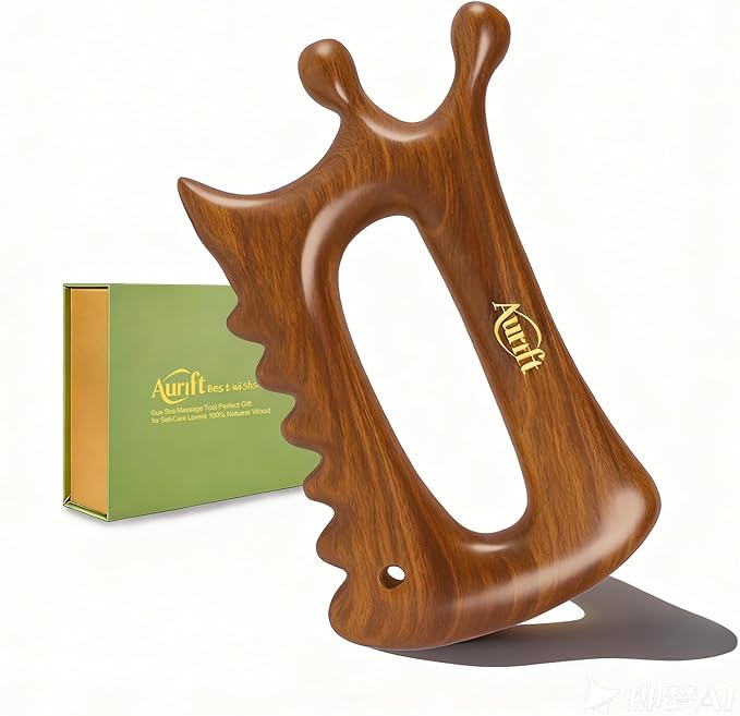 Wooden Gua Sha Massage Tool for Face & Body – Dual Trigger Point Acupressure Massager for Nose & Eye Area, Manual Muscle Scraper with Ergonomic Grip for Jawline & Neck Relief in Gift Box