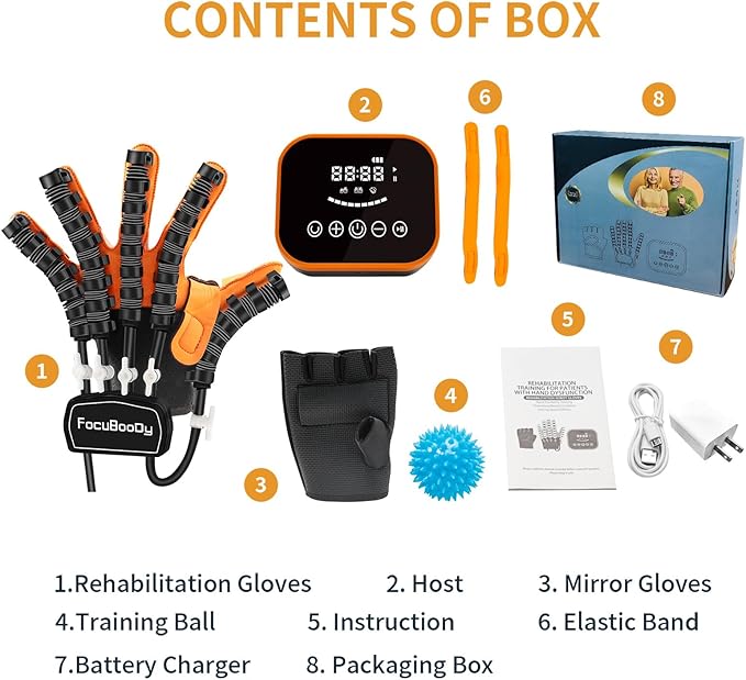 Rehabilitation Robot Gloves Equipment for Stroke Recovery, Hand Strength Exercise, and Adaptive Training Hemiplegic with USB Chargeable Orange (M Size,Right Hand)