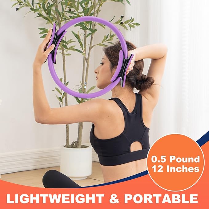 Tsikavo Pilates Ring, Pilates Ring Circle and Ball Set, 12 Inch Magic Circle Pilates Ring,9 Inch Small Exercise Ball,Resistance Bands Set, Home Pilates Equipment for Women