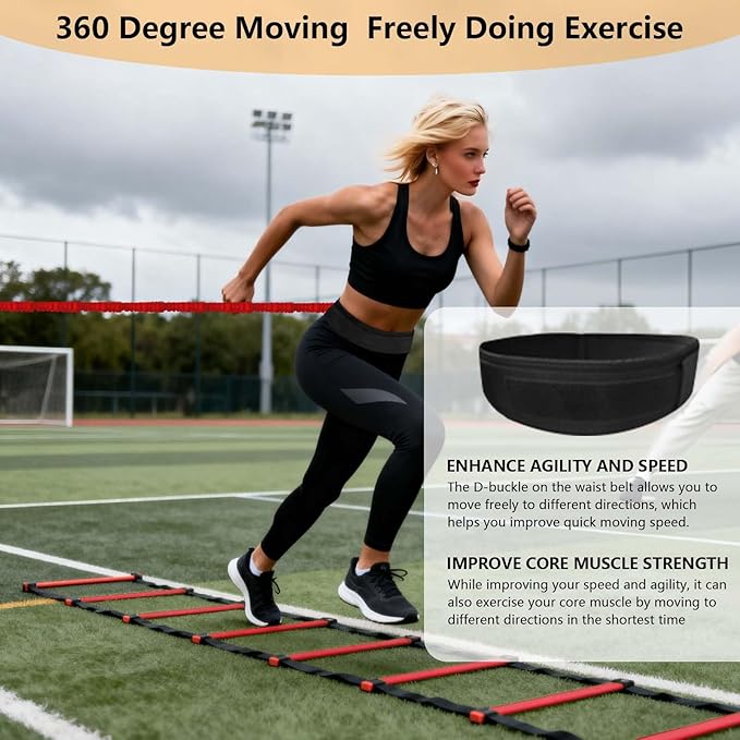 Agility Ladder Speed Training Set, 80lb Resistance Band with Adjustable Waist Belt to Improve Explosive Strength Focus Muscle Suitable for Football Basketball Baseball Jumping Volleyball