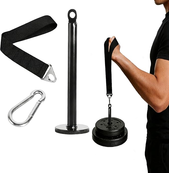Arm Wrestling Training Strap with Loading Pin - Hand Grip Finger Wrist Belt Arm Forearm Exerciser Strengthener Workout Equipment - Compatible 1in or 2in Barbell Plates