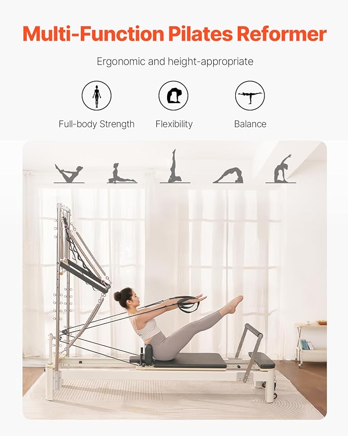 VEVOR Pilates Reformer Machine, Pilates Workout Equipment for Home Gym Studio Use, Pilates Reformer with Sitting Box and Jumpboard，fit for Beginners & Advanced Users