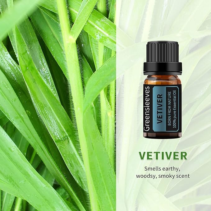 GREENSLEEVES Frankincense Vetiver Essential Oil Set, 2 x 10ml Pure Plant-Based Fragrance Oil for Aromatherapy, Essential Oils for Diffuser, Massage, Bath Bomb, Scented Candle Soap Making