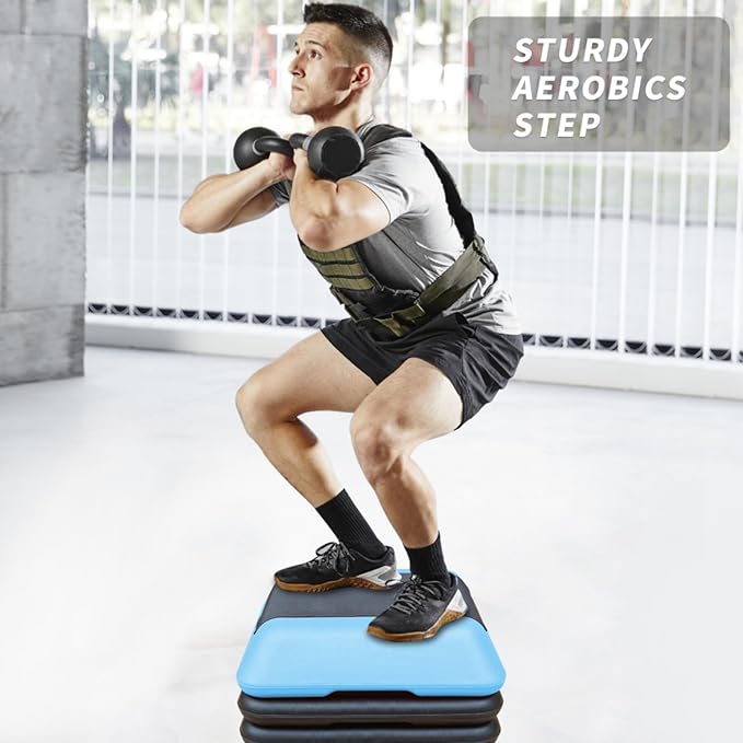 Height-Adjustable Step Aerobics Platform Fitness Equipment Stepper Trainer Exercise Step Platform with 4 Riser