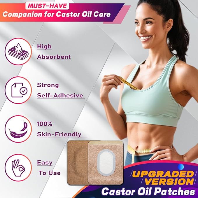 Castor Oil Pack Wrap Patch - Organic Cotton Castor Oil Belly Button Pad, Disposable Self-Adhesive Abdominal Pads, Portable Anti Leakage High Absorbent Patch for Multi-Area Use 25Pcs