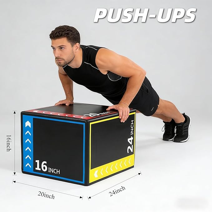 Plyometric Jump Box 3-in-1 Rotatable Fitness Platform,Jumping Trainer with High Density Foam for Home Gym, 16x20x24 Inch